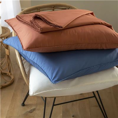 Linge de lit percale pompons - BECQUET CRÉATION