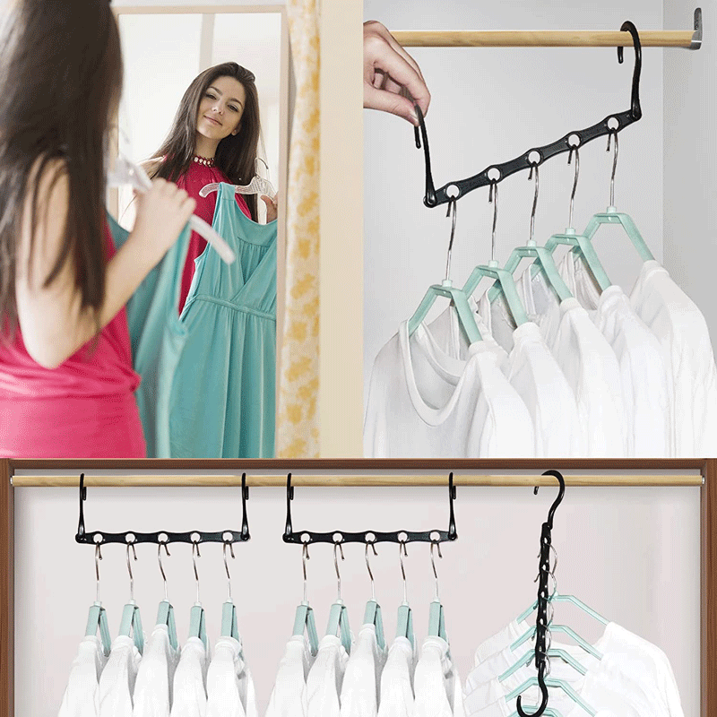 (10er Set) 24x10cm Platzsparender Kleiderbügel Faltbarer Kleider Haken Kleiderschrank Organizer für Shirts / Blusen / Kleider - Schwarz
