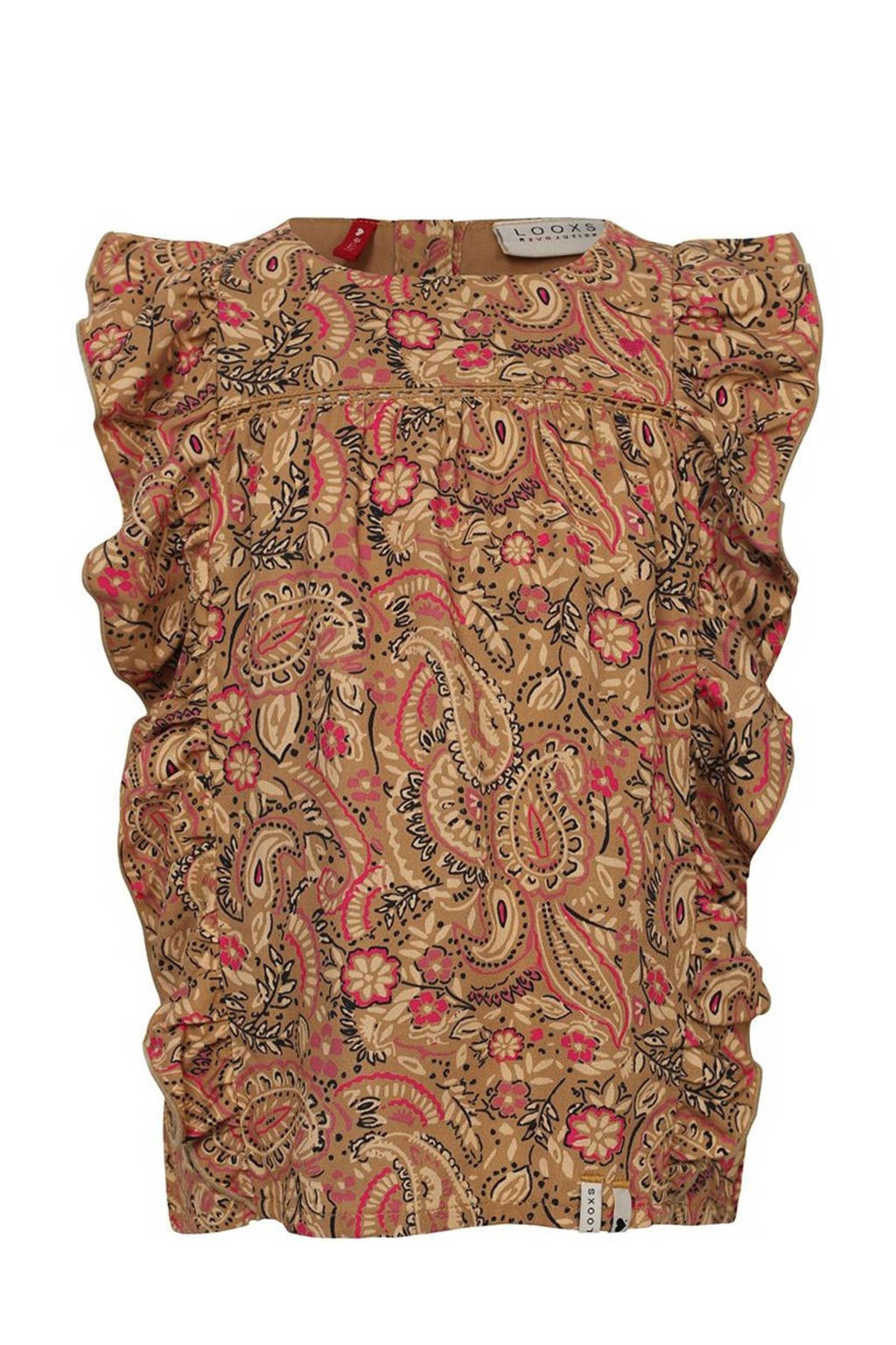 LOOXS top met paisleyprint en ruches bruin/roze