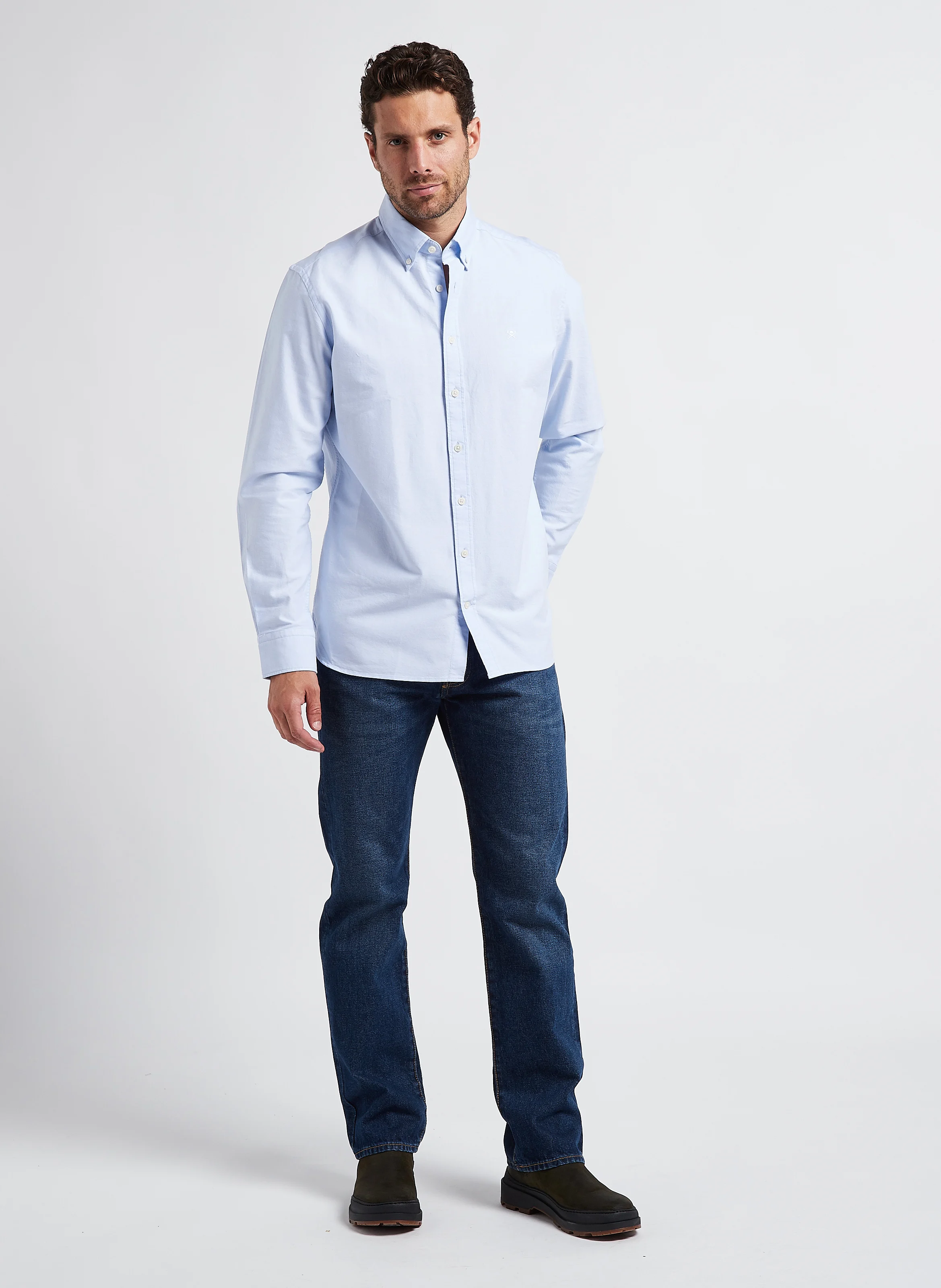 Chemise col classique en coton| Bleu