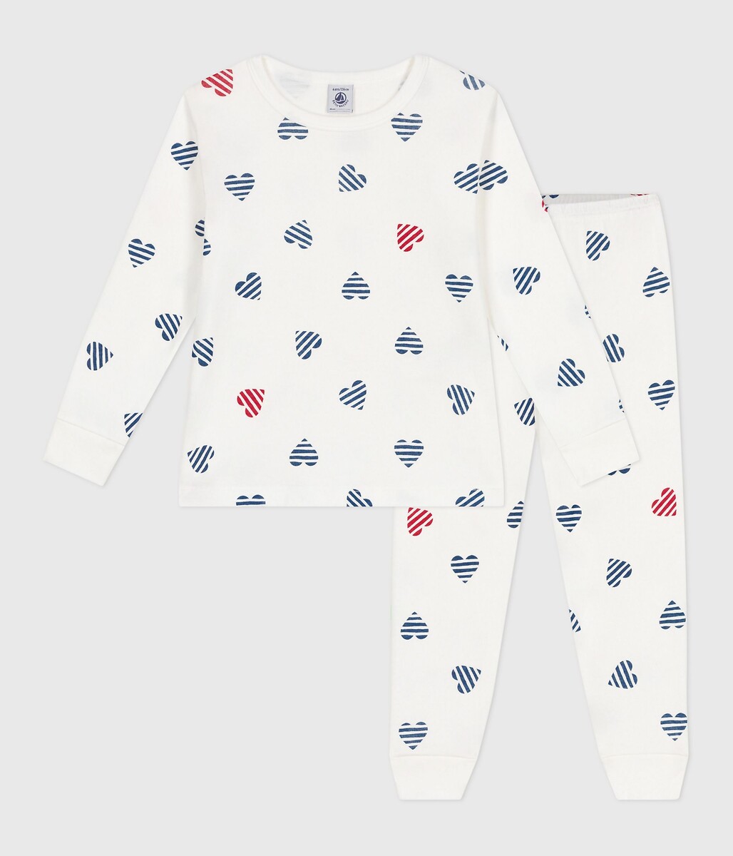 PETIT BATEAU<br>Pijama de algodão com mangas compridas e estampa de coração