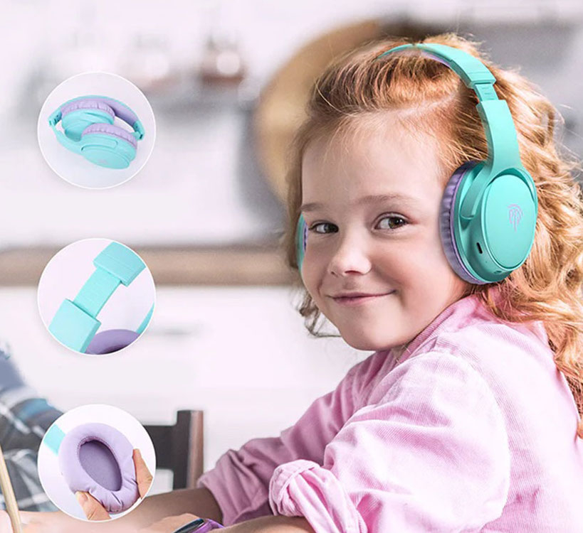 Kinder Kopfhörer 3.5mm Klinke On-Ear Headset 85dB Begrenzte Lautstärke Grössenverstellbar (MI-E004) - Türkis / Lila