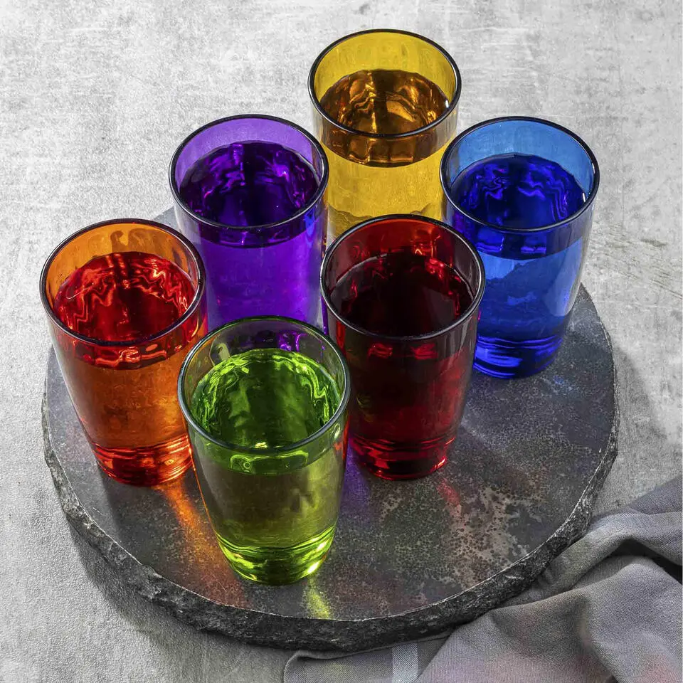 HI Waterglazen/drinkglazen - 6x - kleurenmix - 320 ml