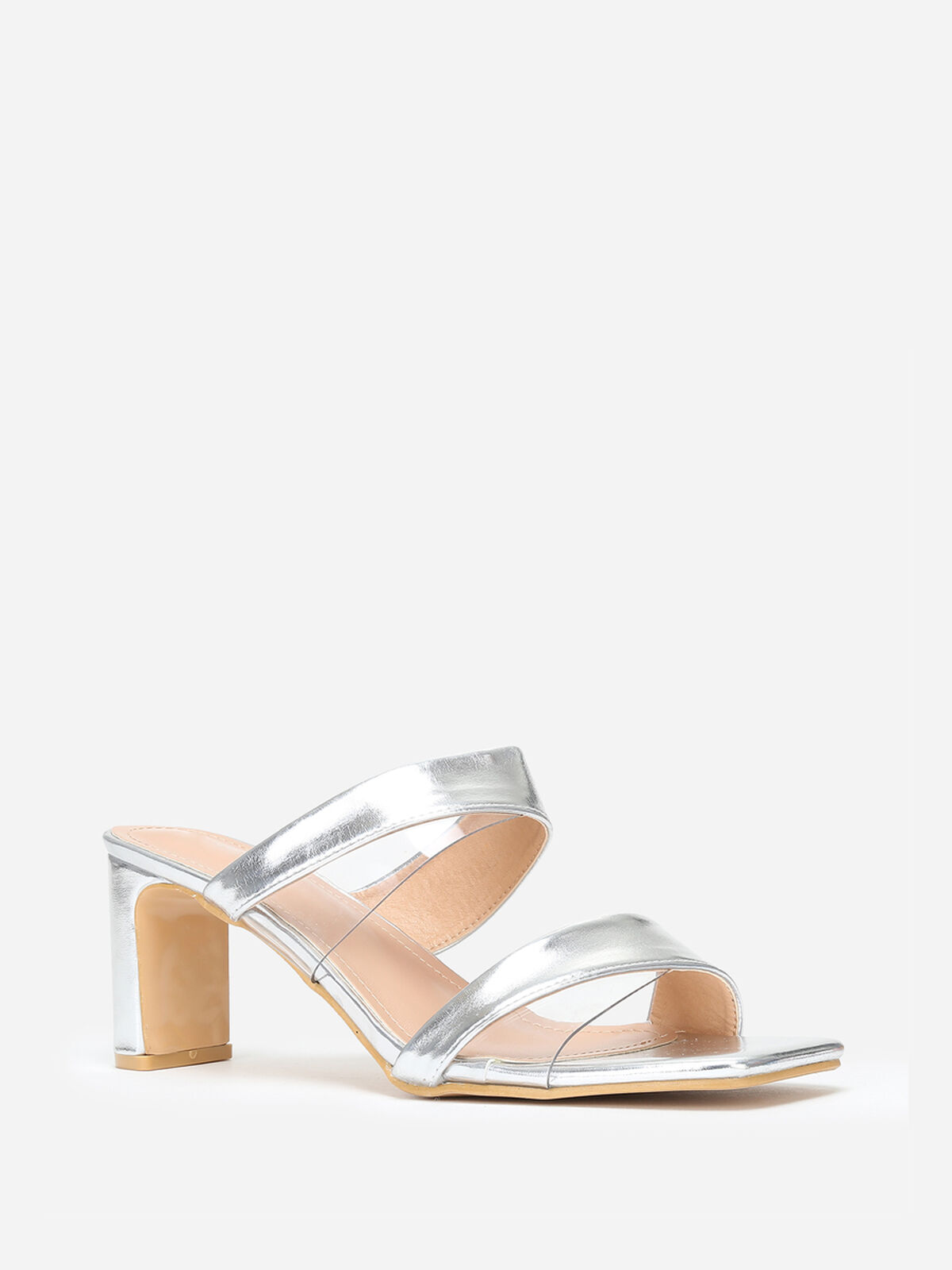 Mules à brides et transparentes grandes tailles- Argenté