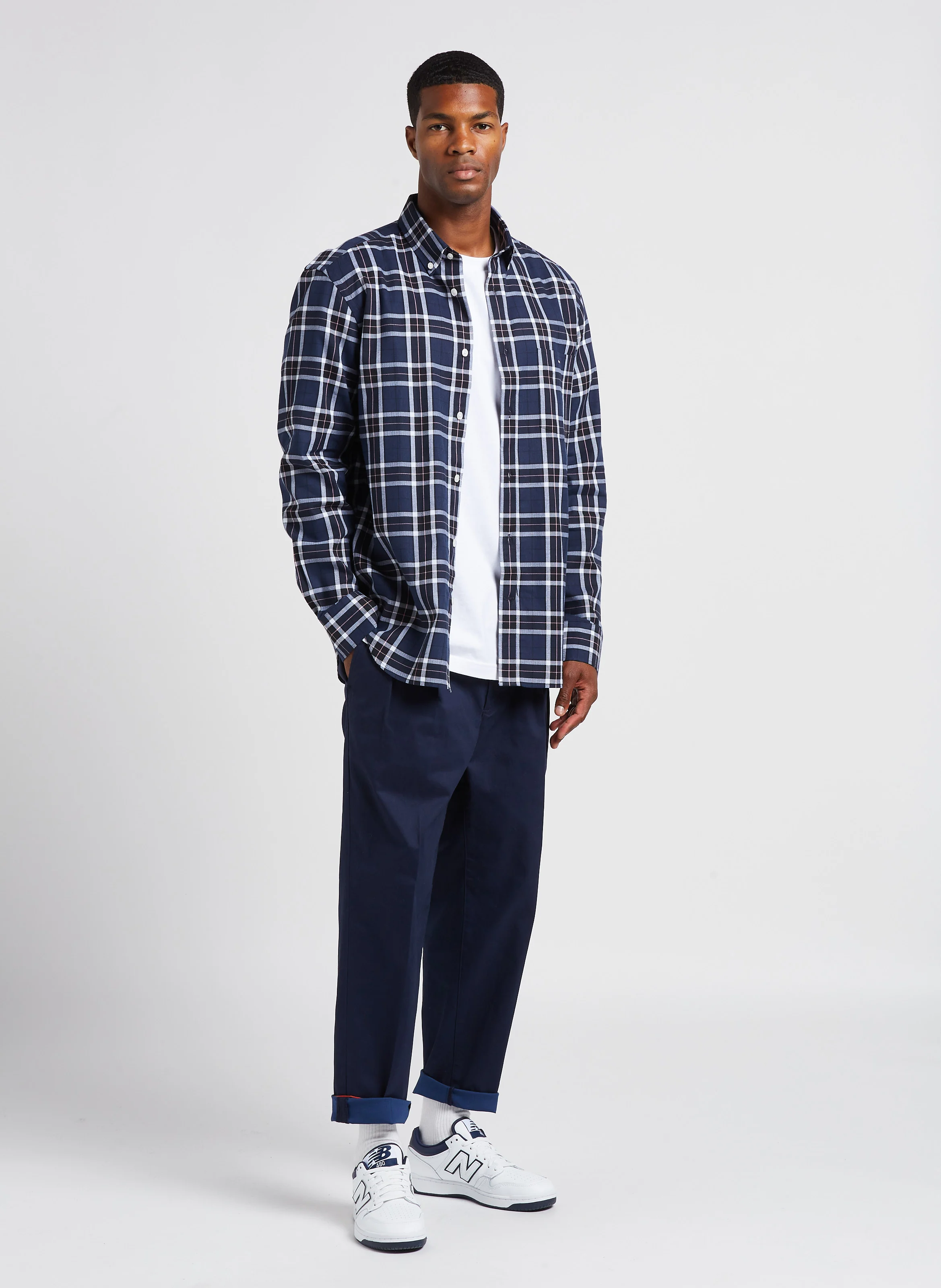 Pantalon droit en coton bio mélangé| Bleu