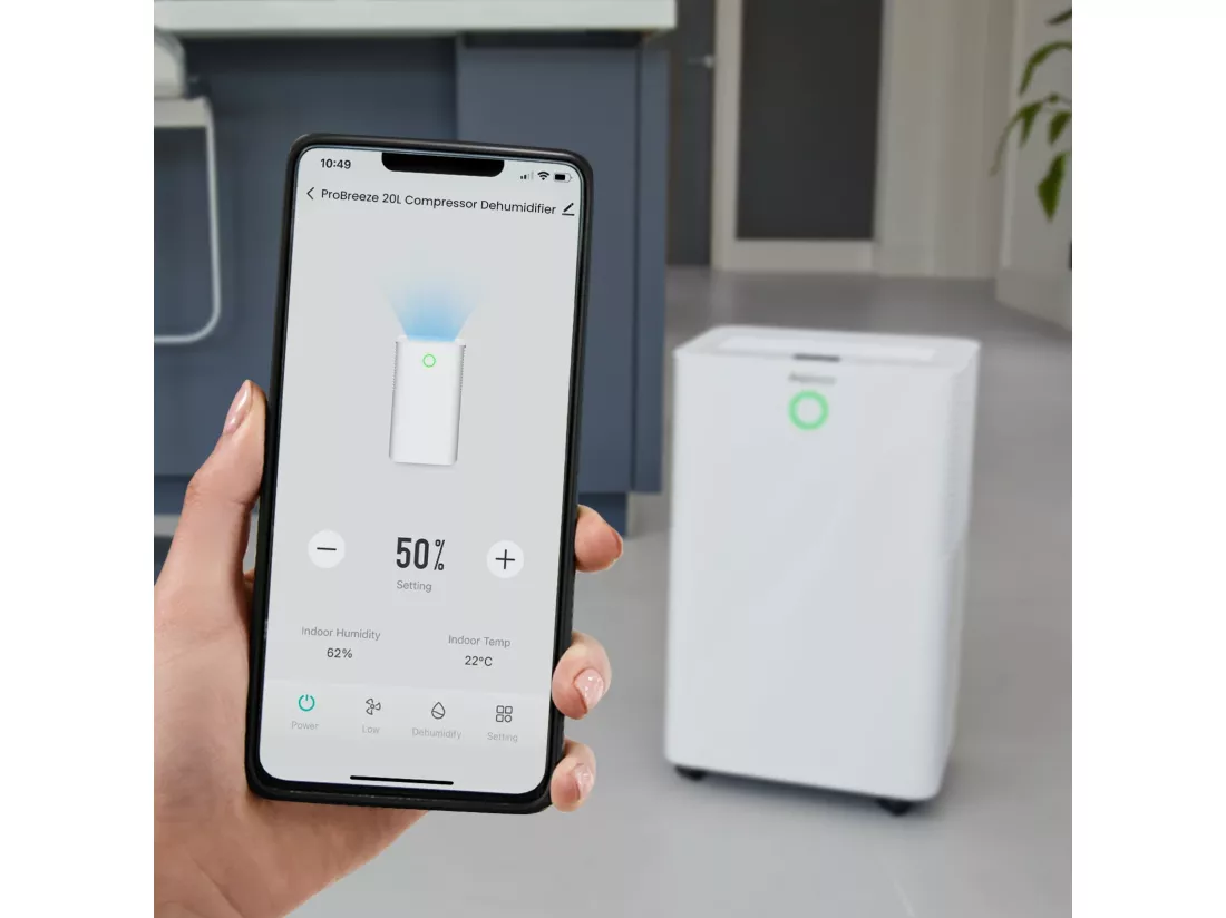 Pro Breeze Déshumidificateur 20ljour omnidry avec mode linge et contrôle via application intelligente pour pièce jusqu'à 35 m²