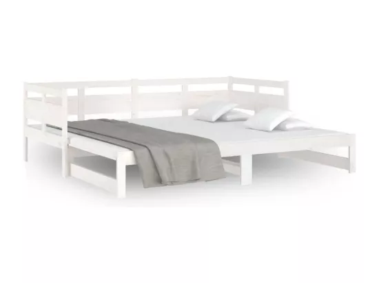 Lit coulissant Blanc Bois de pin solide 2x(90x190) cm