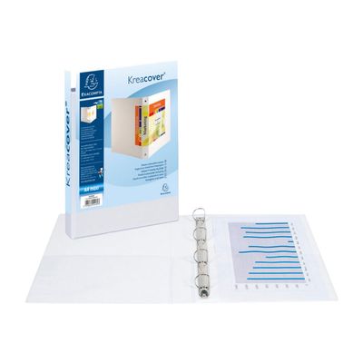 Exacompta Kreacover - Classeur à anneaux personnalisable - Dos 30 mm - A4 Maxi - pour 200 feuilles - blanc - 2 pochettes extérieures