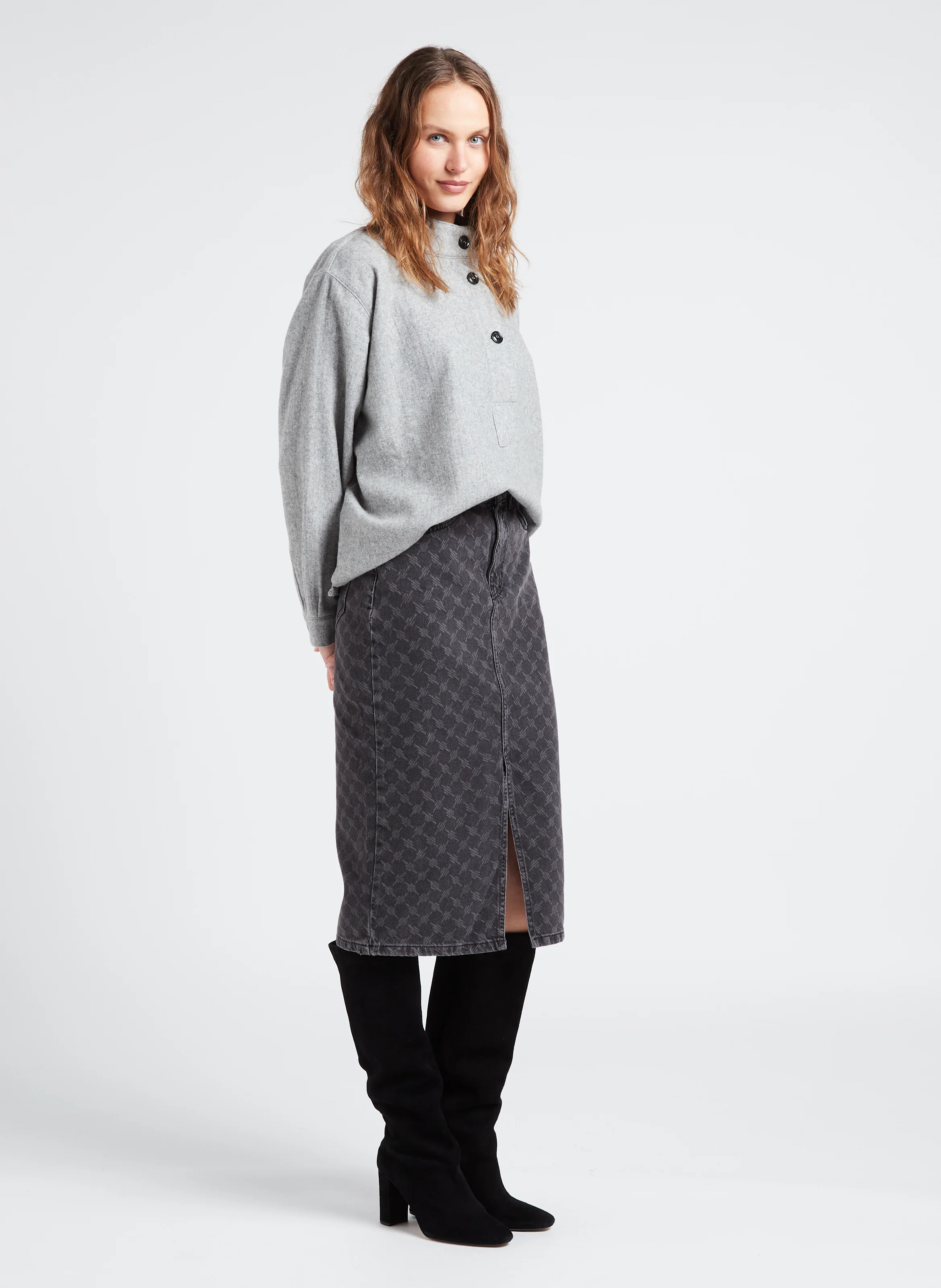VIGO - Pull colmontant en laine mélangée| Gris