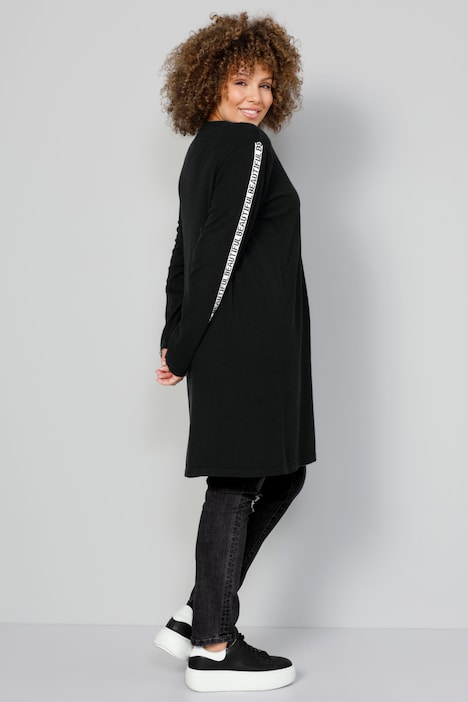 Long-Strickjacke, offene Form, Ärmel-Schriftzug
