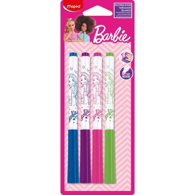 Maped Licence Barbie - 4 Feutres effaçables à sec pour ardoise blanche, - couleurs assorties