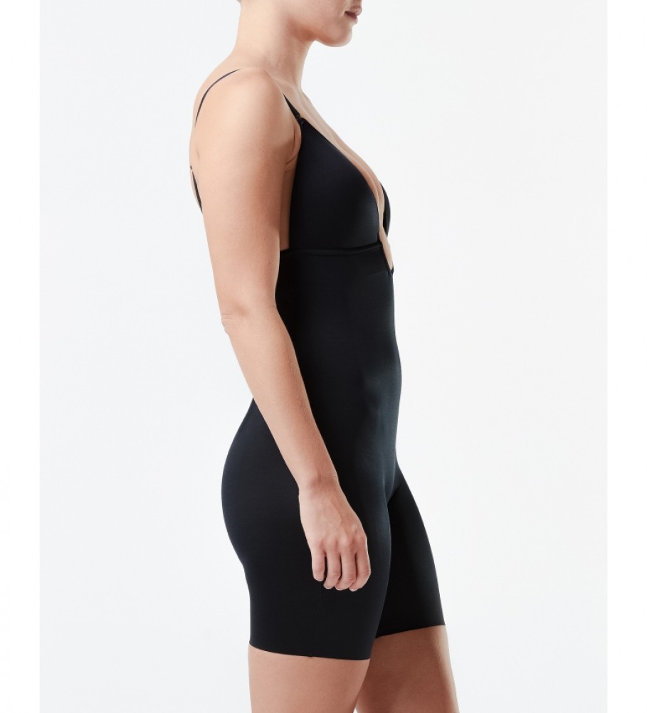 Cinta modeladora SPANX com decote em U e pernas curtas, modelo 10157R, preta.