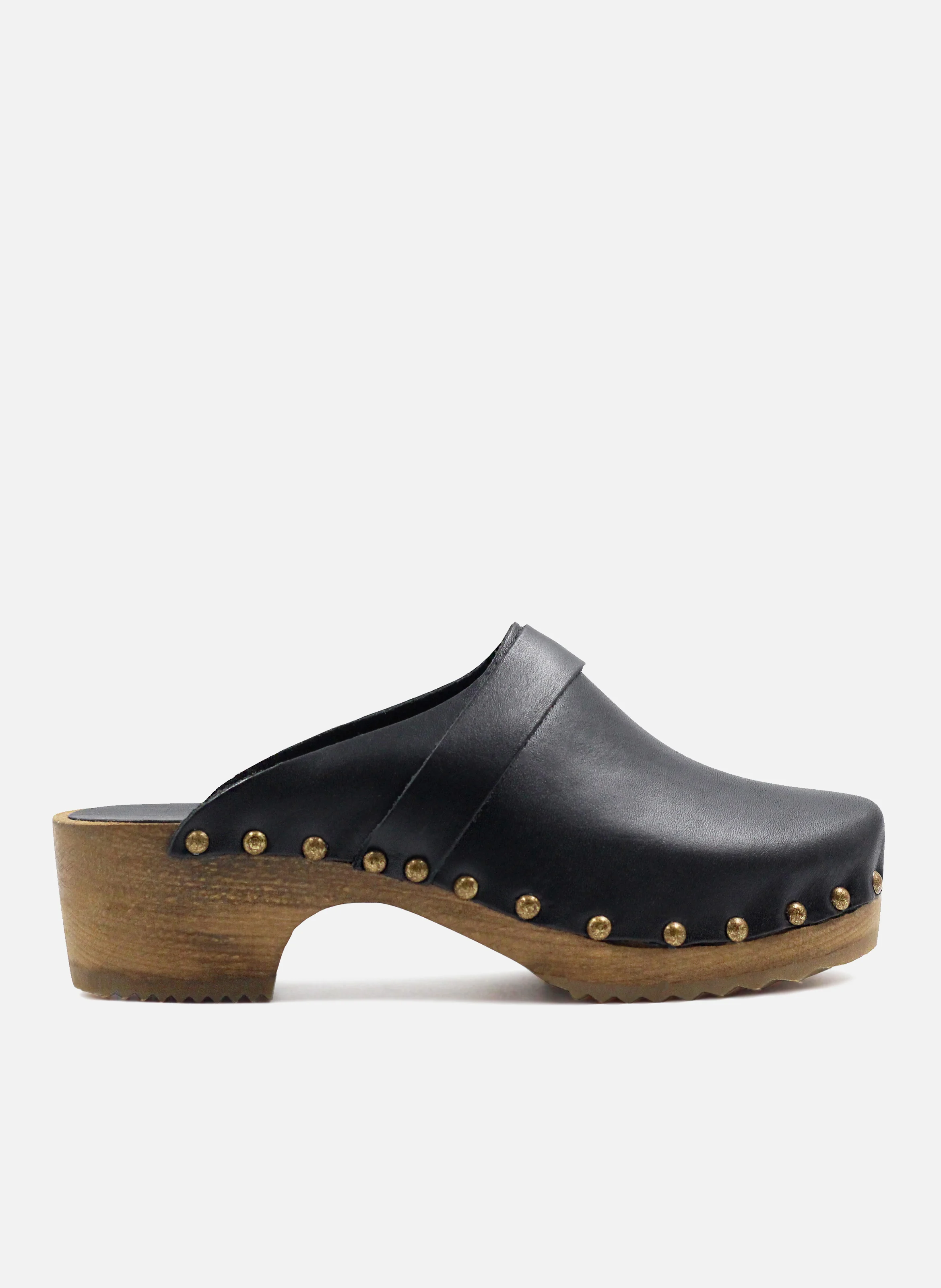 Sabots bois cuir lisse | Noir