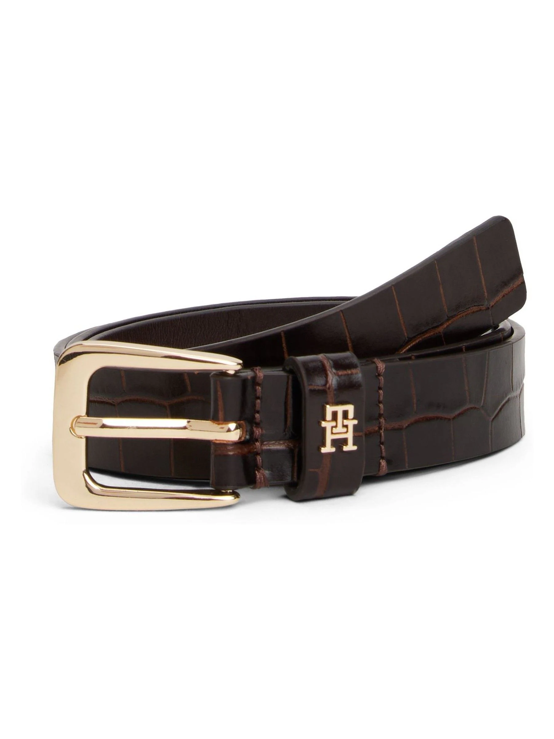 Tommy Hilfiger Square Buckle Croco-Print Leather Belt