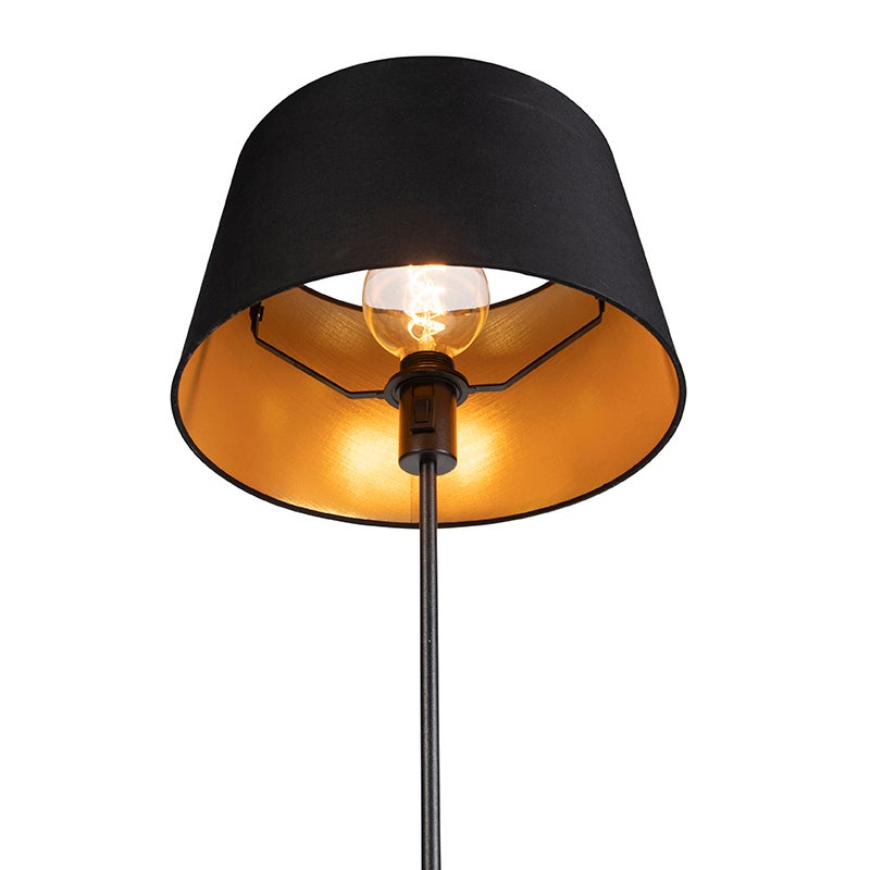 QAZQA - Klassieke I Antieke Staande Lamp I Staande Lamp I Lamp I Lamp zwart met zwarte kap 35 cm verstelbaar - Parte I Woonkamer I Slaapkamer - Katoenen Cilinder I Langwerpig I