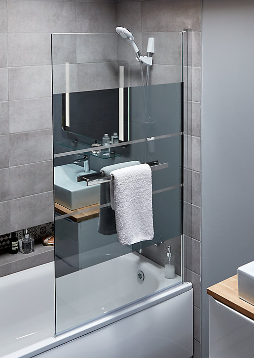 Pare-baignoire 1 volet verre miroir anticalcaire GoodHome Nubia H. 150 x l. 95 cm