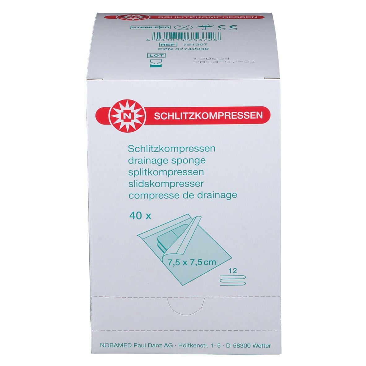 NOBAMED® SCHLITZOMPRESSEN 12fach 7,5 x 7,5 cm steril