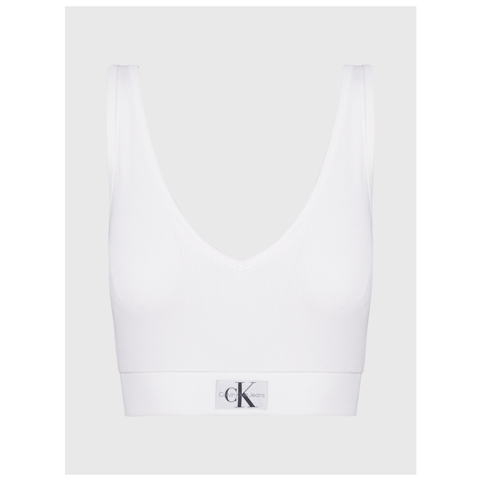 CK Jeans WOVEN LABEL RIB CROP V-NECK TO