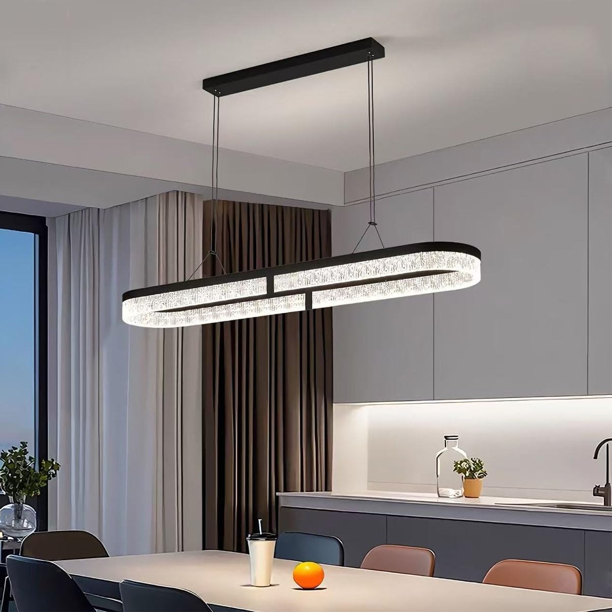 Moderner Kreis LED-Kronleuchter, LED Esstisch Pendelleuchte Farbtemperatur Linear Lampe Hängend, Dimmbar mit Fernbedienung Hängelampe für Küche, Wohnzimmer, Esszimmer, büro Lampe (Schwarz, L100cm)