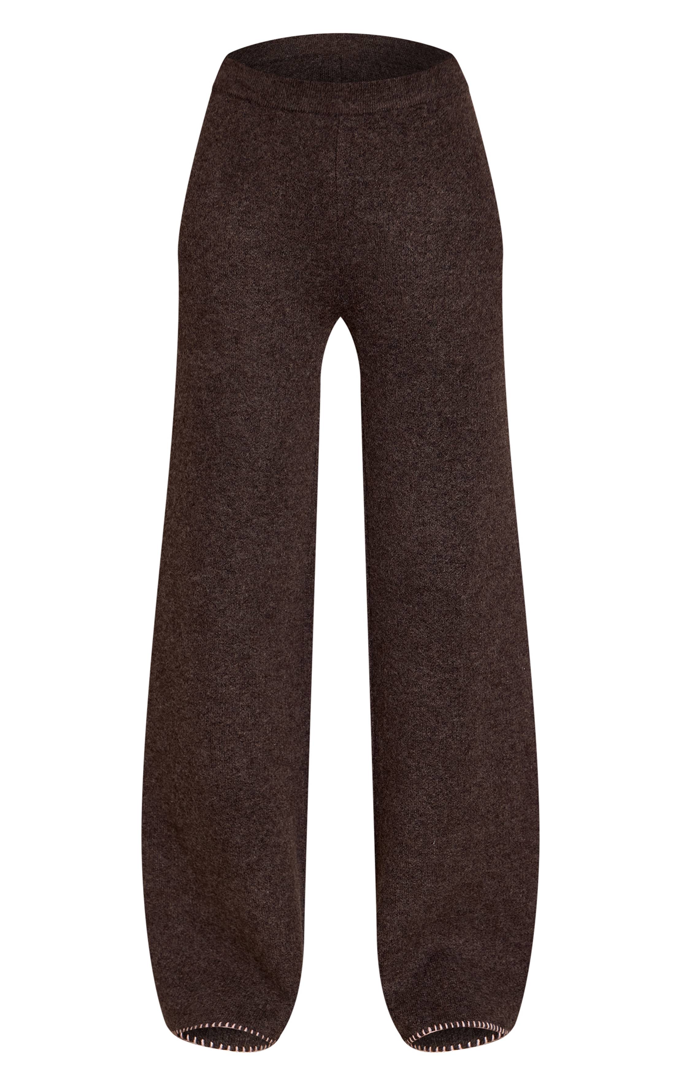 Chocolat Pantalon Large En Maille De Laine Brossée À Point De Couverture Tall