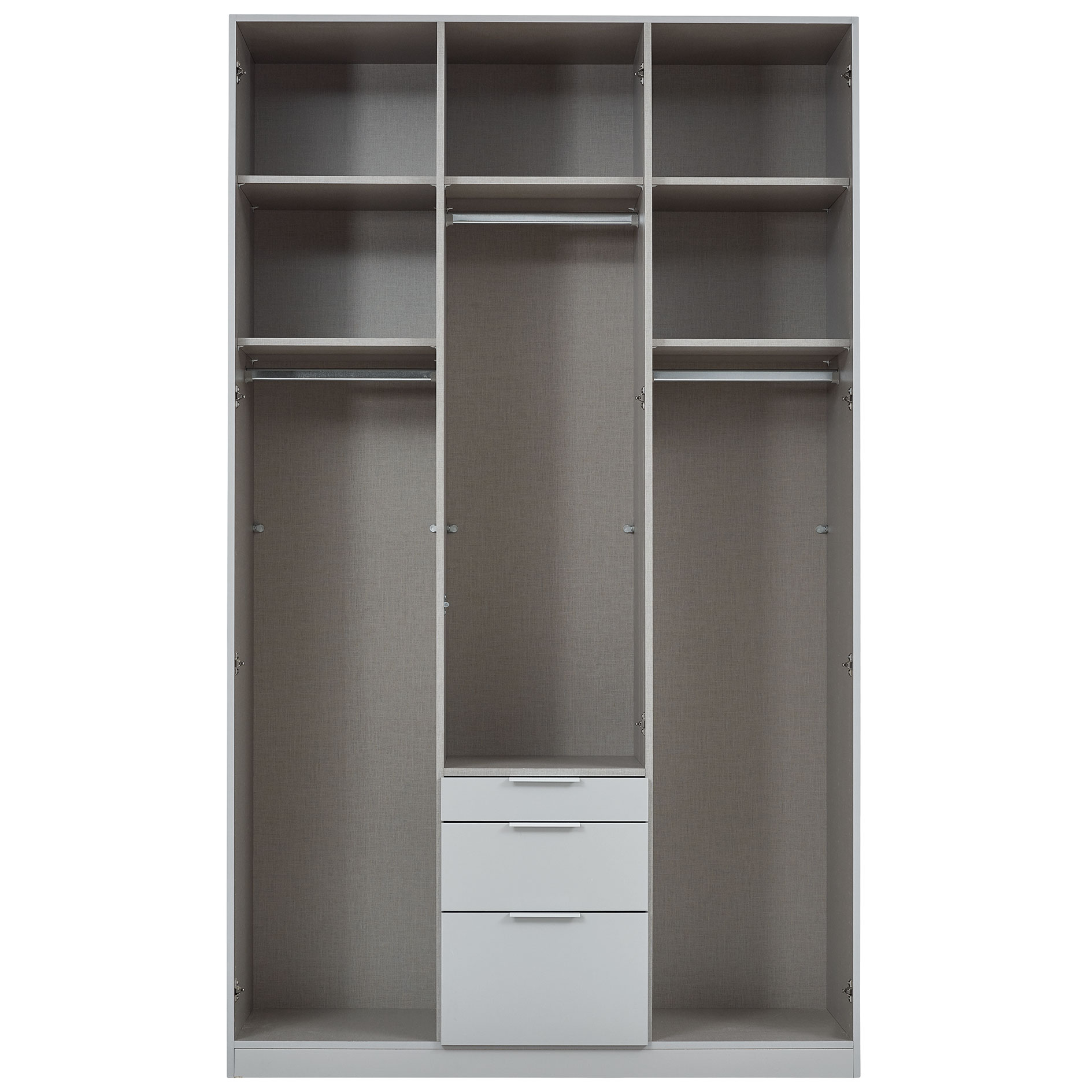 Drehtürenschrank - seidengrau - 3-türig - 3 Schubkästen - 136x229 cm