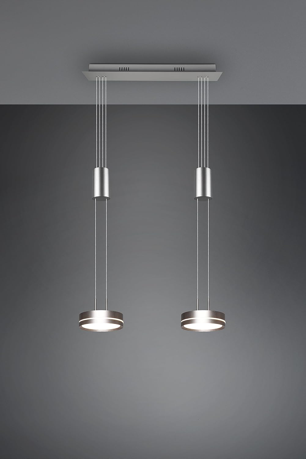 Trio Leuchten LED Pendelleuchte Franklin 326510207, Metall Nickel matt, inkl. 2x 9 Watt LED, Switch Dimmer