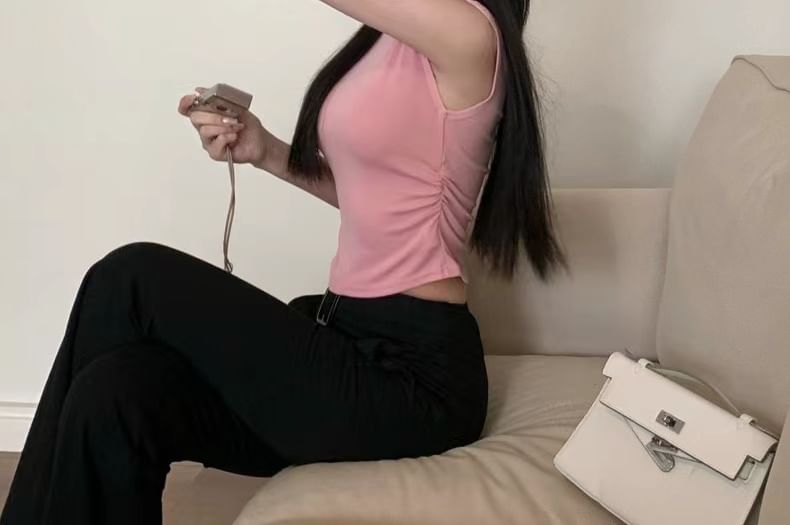 Maisee - Tanktop met lage hals en effen crop top