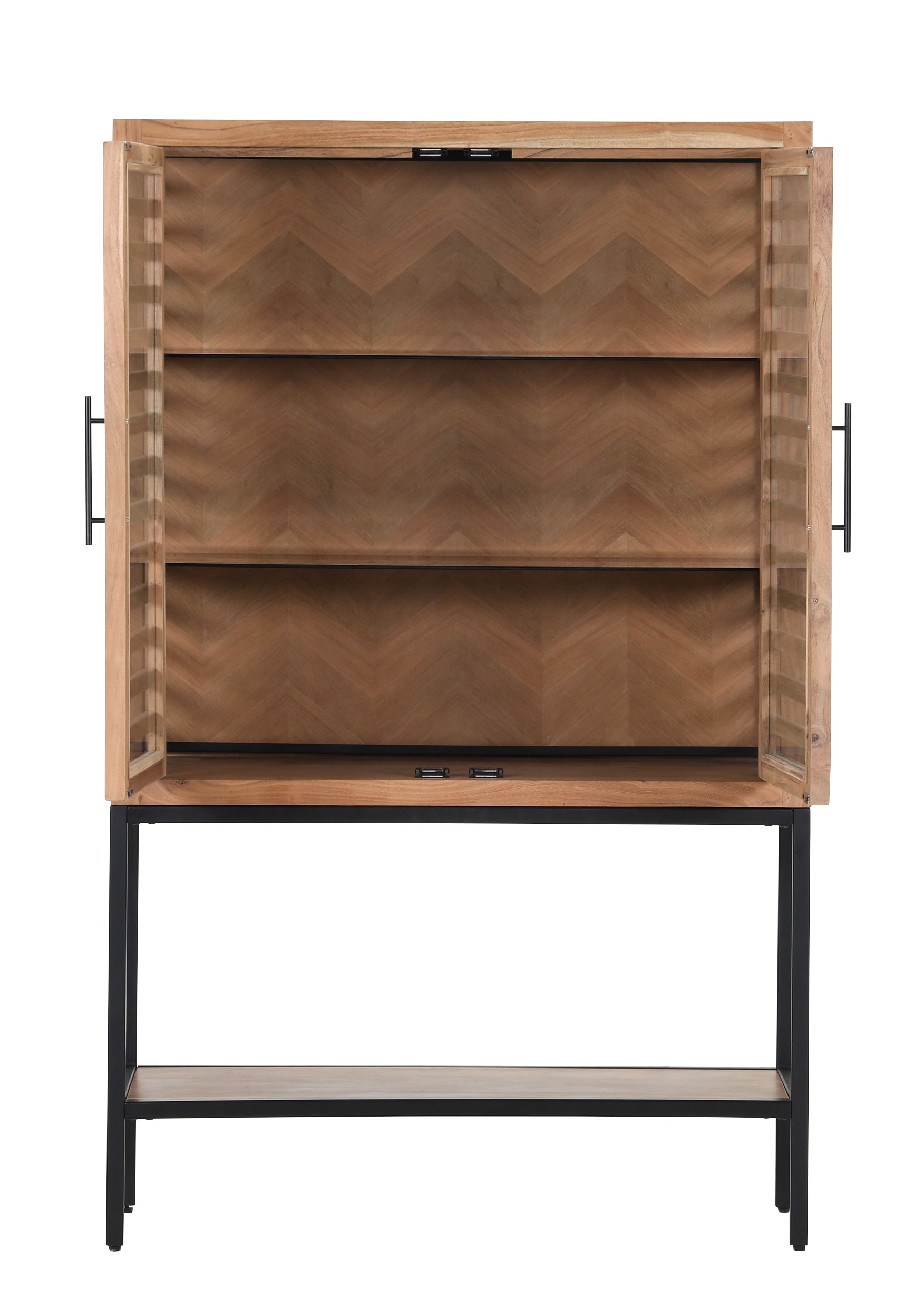 INTERhome Glasschrank SHOWCASE 100 x 160 cm Akazie massiv natur gesmoked lackiert/Glastüren