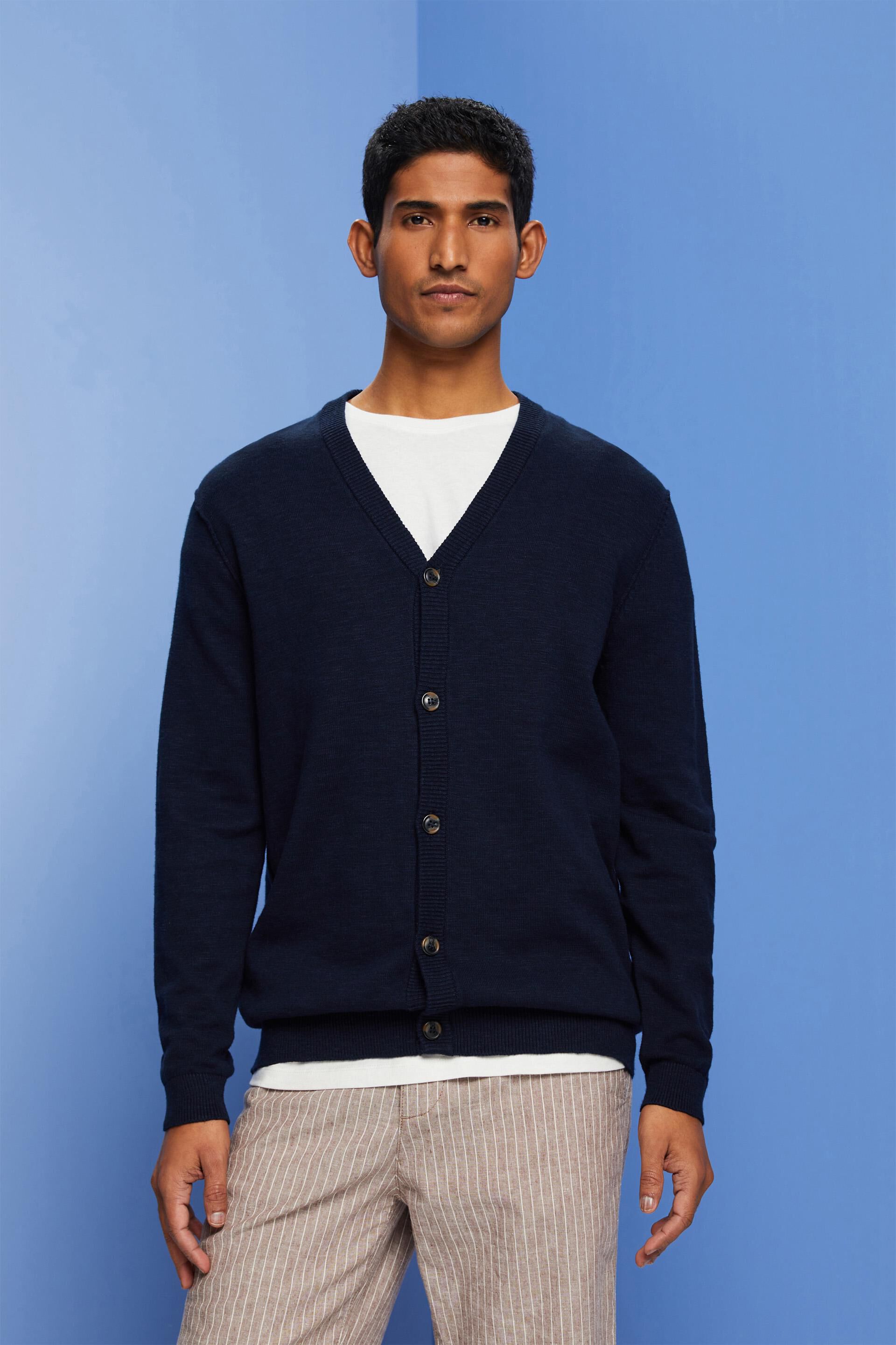 Cardigan à encolure en V, dans un mélange de coton et de lin