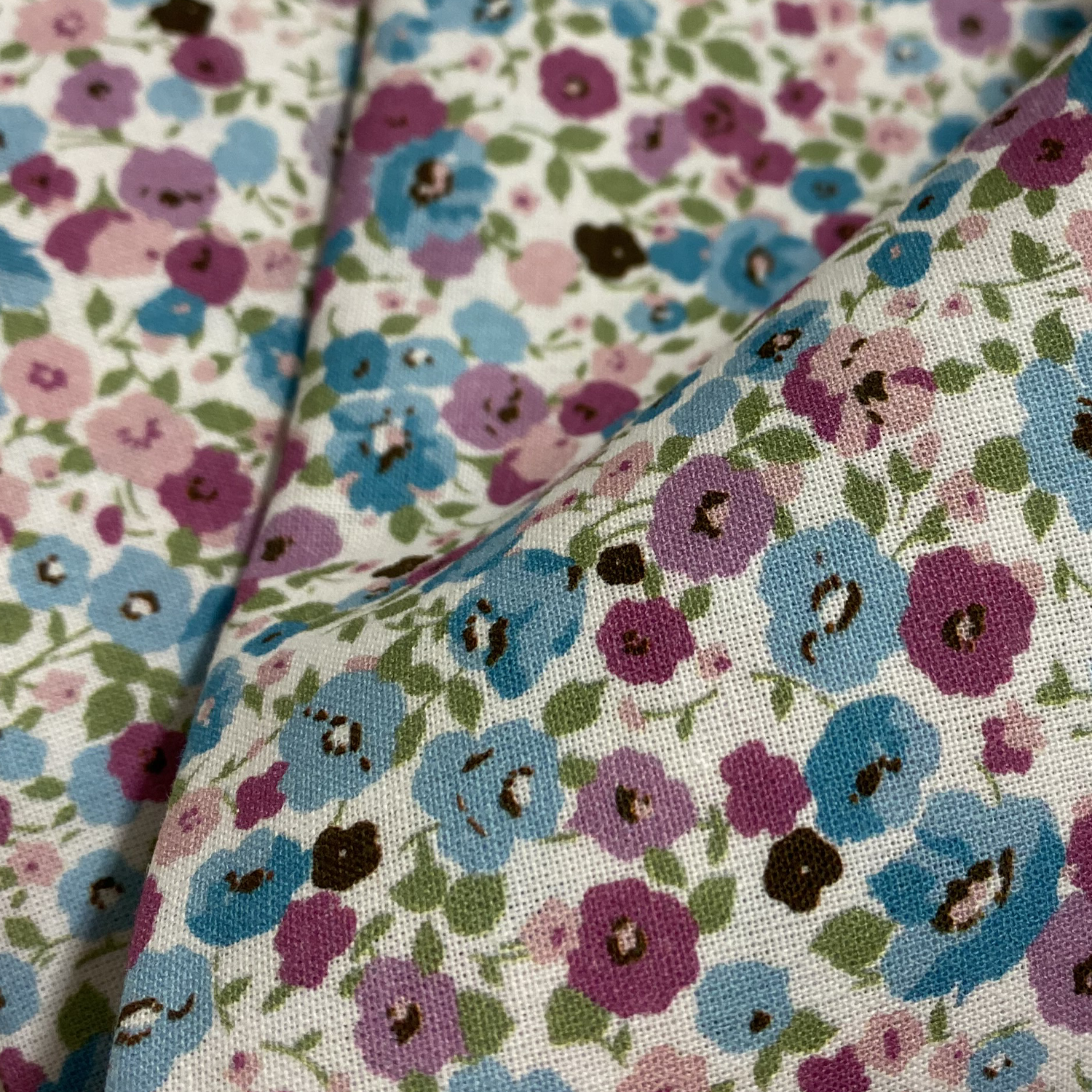 Tissu Coton Au Mètre Mini Fleurs Violet Et Bleuex1053