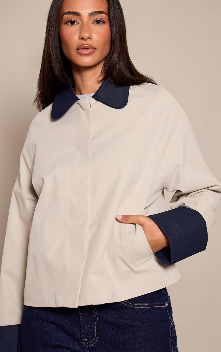 Beige Trench Court Contrasté Petite