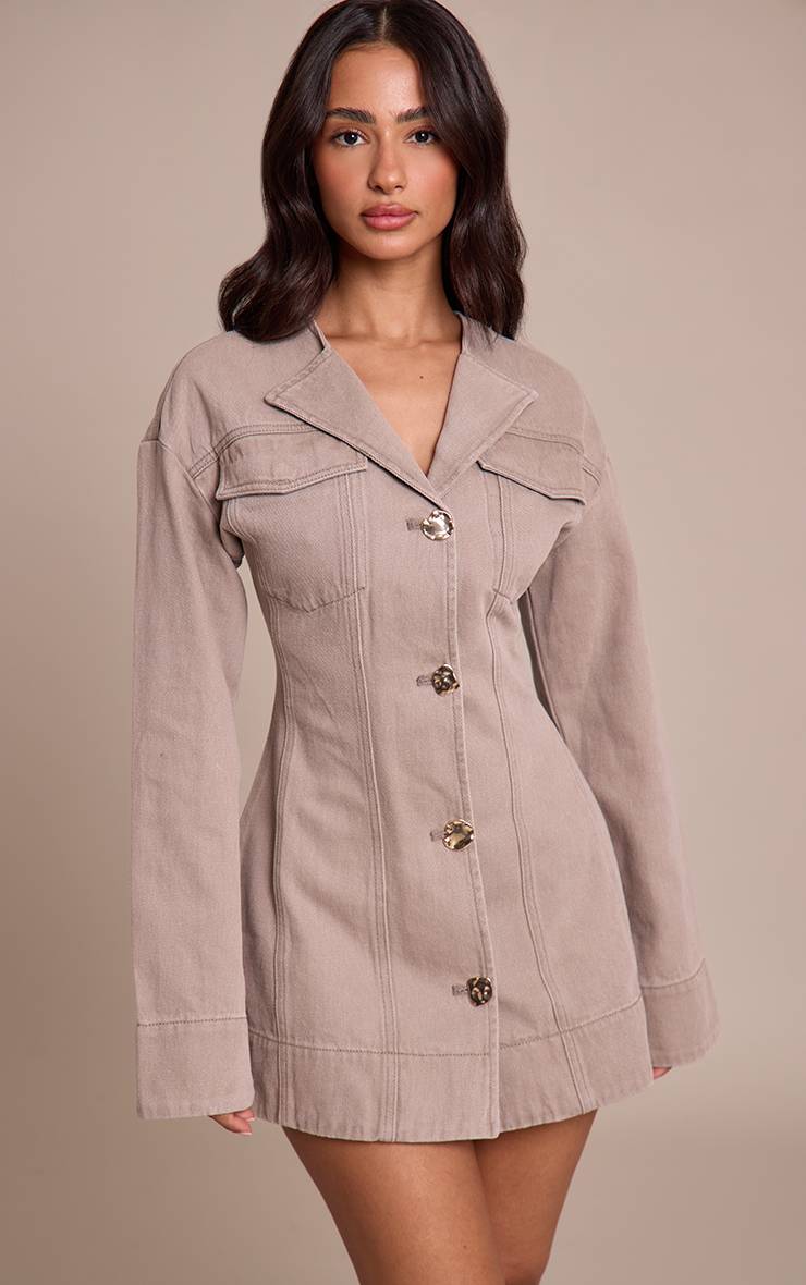 Champignon Robe En Denim À Manches Longues Avec Détails De Boutons Petite Taille