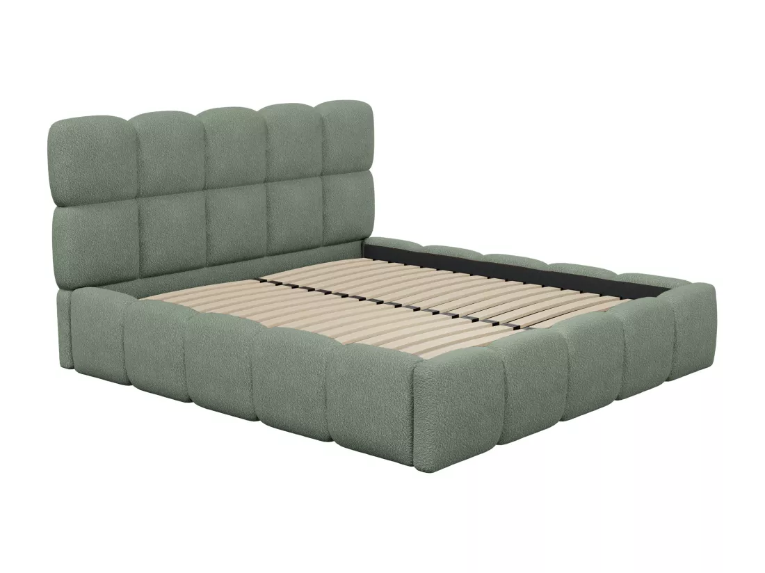 Lit coffre 180 x 200 cm - Tissu bouclette - Vert amande - DAMADO de Pascal Morabito