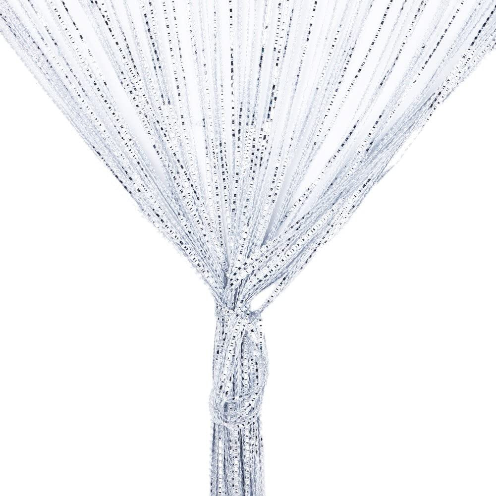 (100x200cm) Faden Vorhang Home Deko Glänzender Türvorhang Party Accessoire - Weiss / Silber