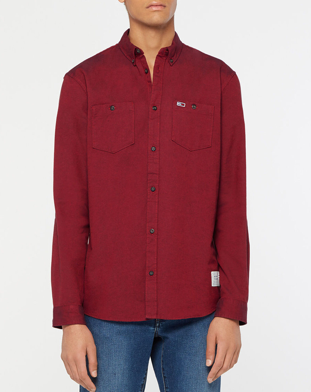 Tommy Jeans Chemise droite 100% Coton Bio Oxford rouge