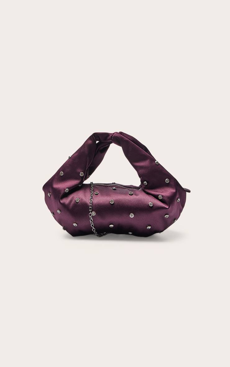 Prune Sac Pochette En Satin Prune Orné De Strass