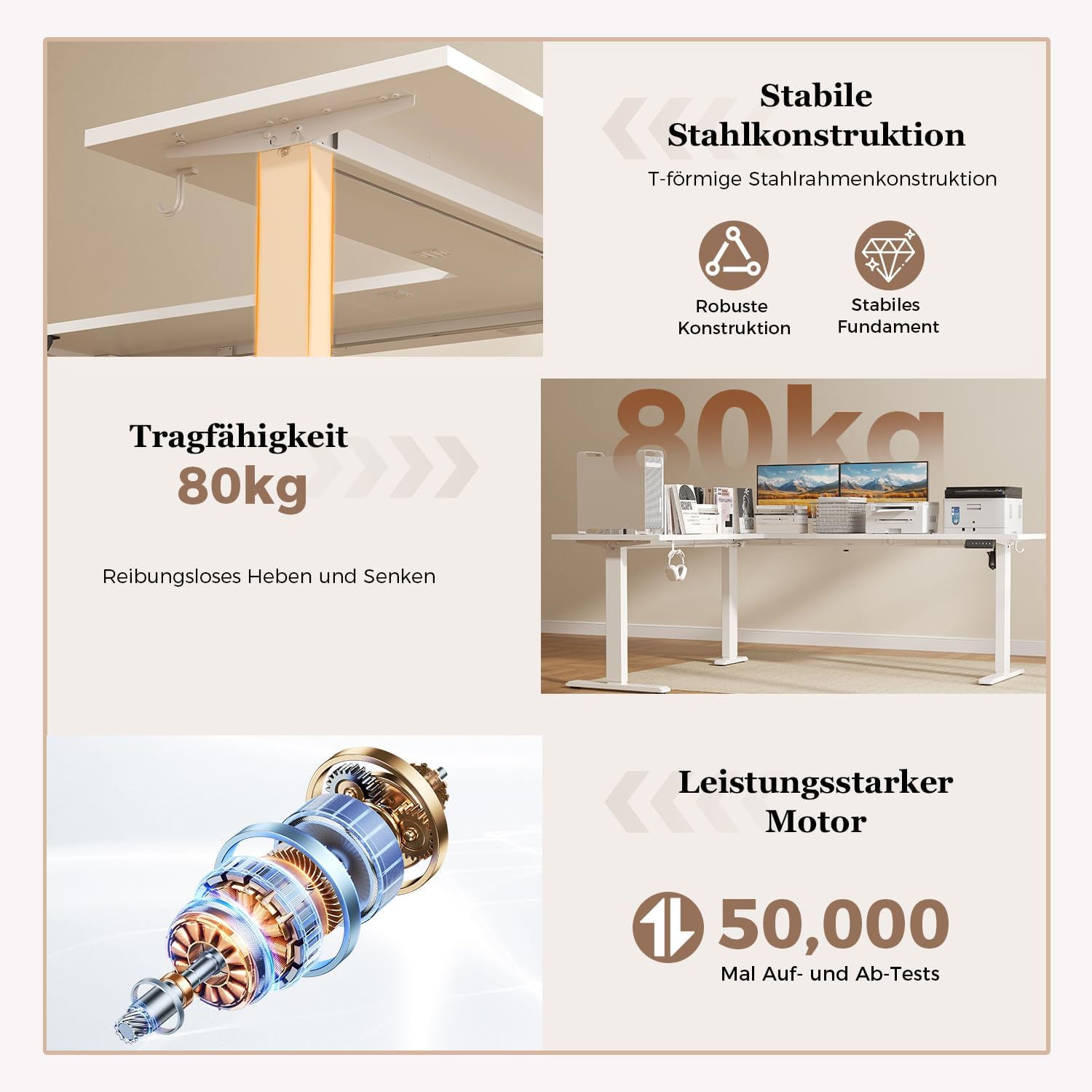 Klicelor L-förmiger Elektrischer Schreibtisch Höhenverstellbar, 150 x 125 cm L Form Stehschreibtisch mit 3 Memory-Funktionen und Antikollisionstechnologie, ergonomischer Computertisch, Weiß