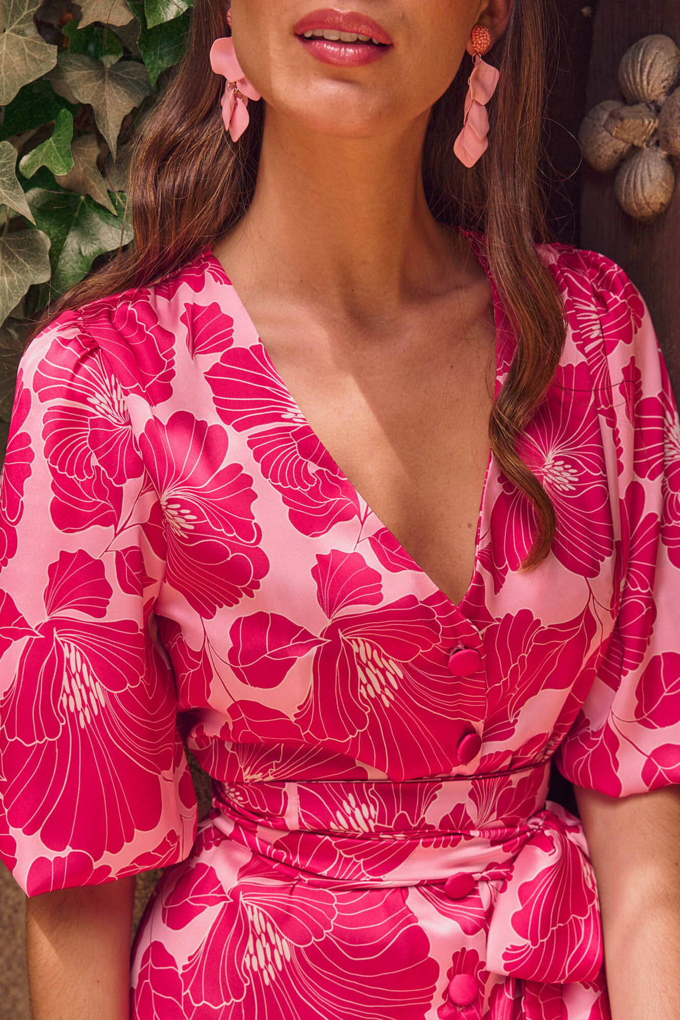 Vestido rosa com botões - Rosa