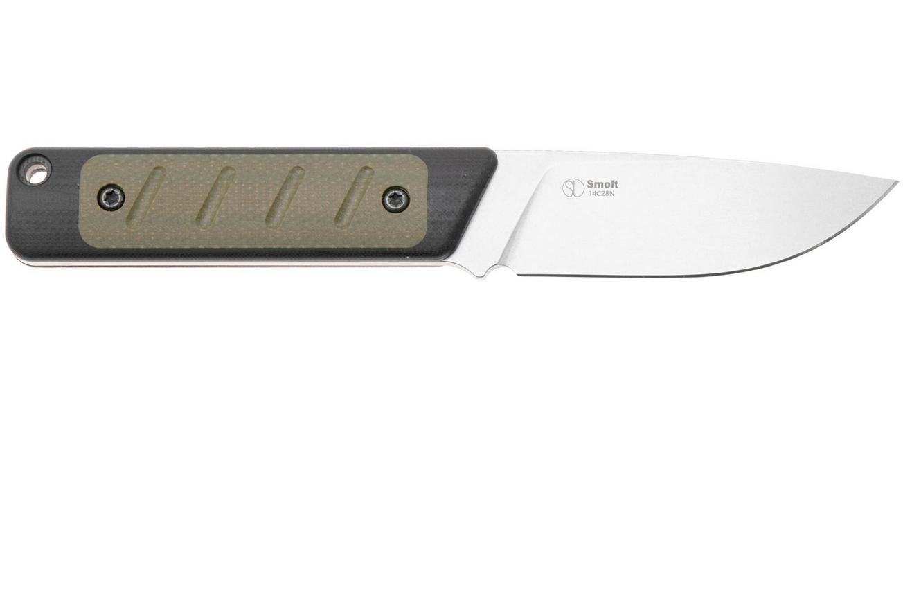 Kizer Smolt 1063A6 Satin 14C28N, Black G10 Green Micarta, vaststaand mes, Jonathan Styles design