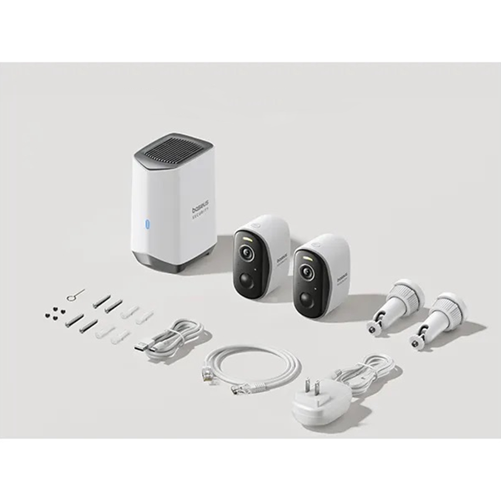 N1  Outdoor Home Security 2K HD 2Cam Kit WiFi Internet IR Nachtsichtfunktion / Bewegungserkennung / Audio / Mikrofon (S0TY002131) - Weiss