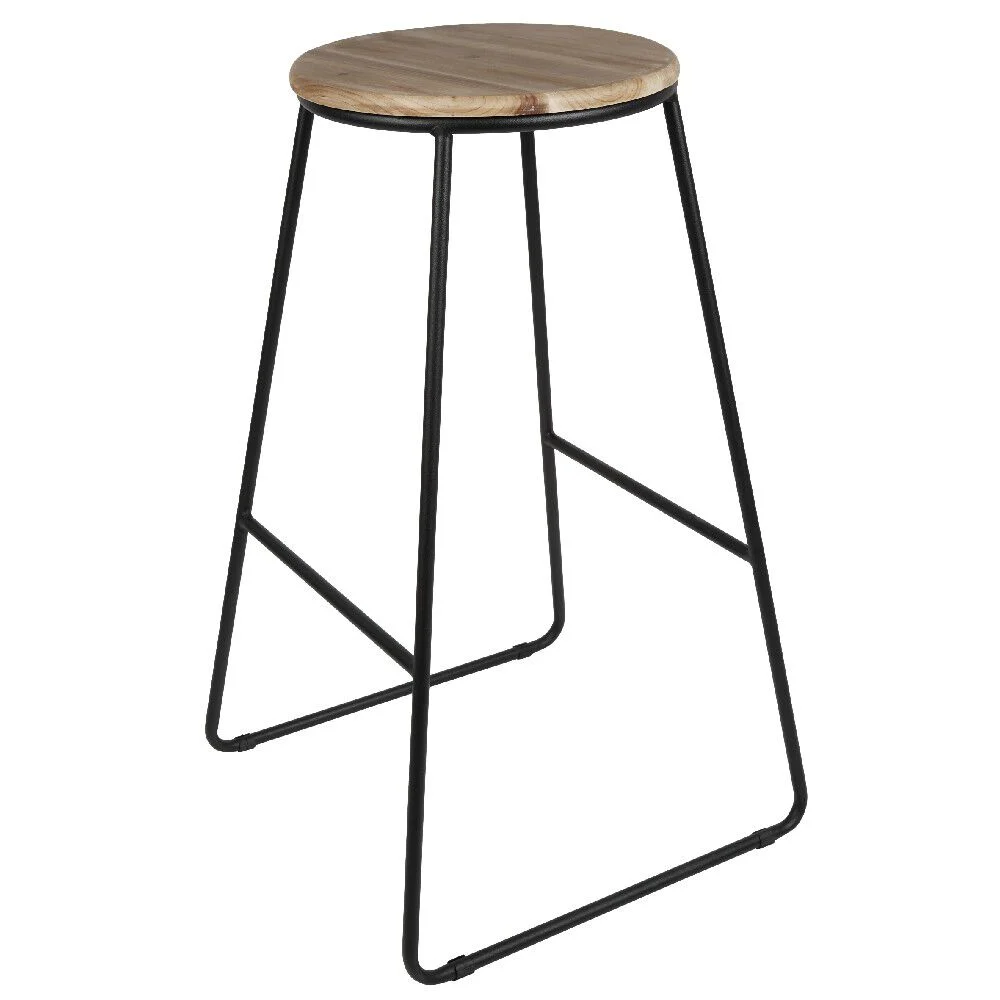 Tabouret de bar assise bois et pied métal Ø40xH70,5cm