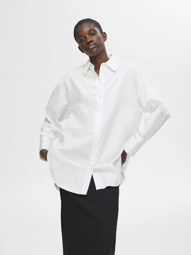 Selected Femme SLFAURA LS SHIRT B Hvid