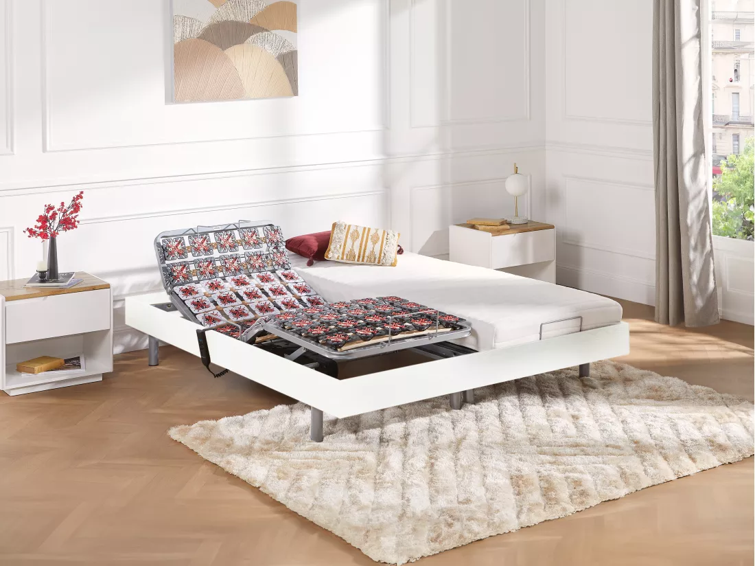Lit électrique de relaxation tout plots + matelas latex - 2 x 90 x 200 cm - Blanc - CASSIOPEE III de YSMÉE