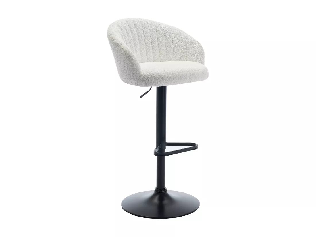 Lot de 2 tabourets de bar en tissu bouclette et métal - Hauteur réglable - Blanc - DORALIZ