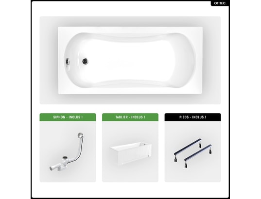 OTITEC - Baignoire rectangulaire - 140 x 70 cm - avec tablier blanc r...