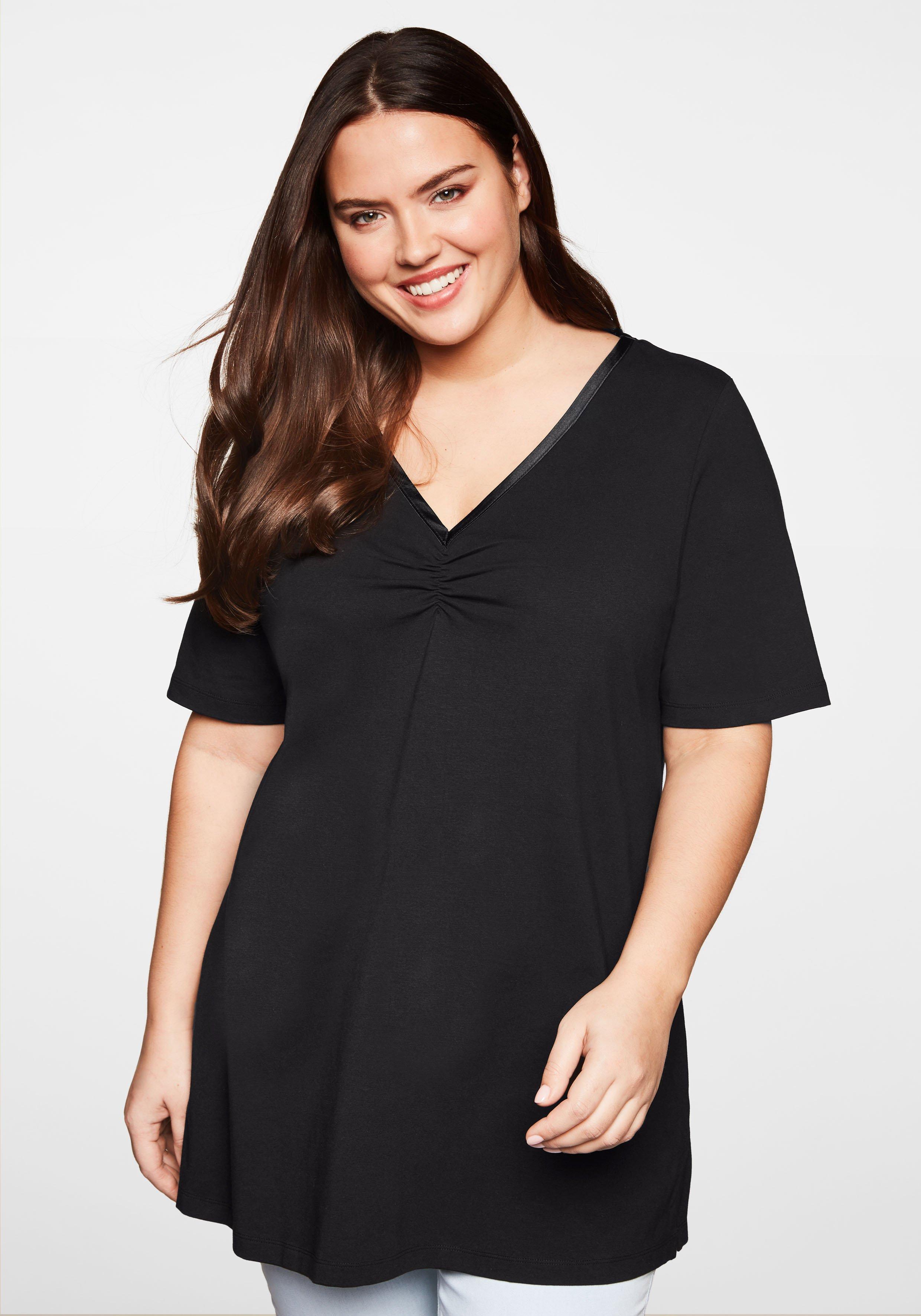 Longshirt in A-Linie mit Raffung am V-Ausschnitt
