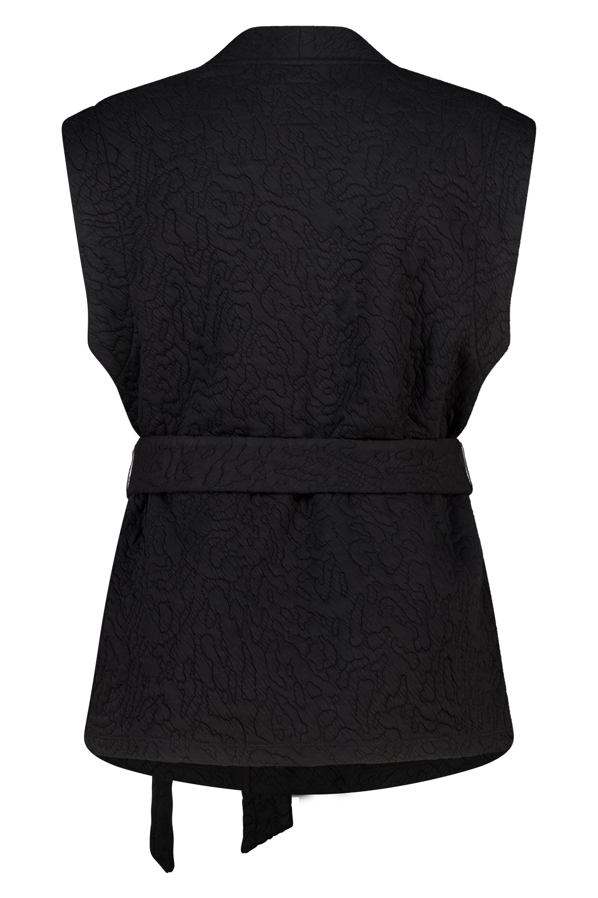 Halflang gilet met bindceintuur Zwart