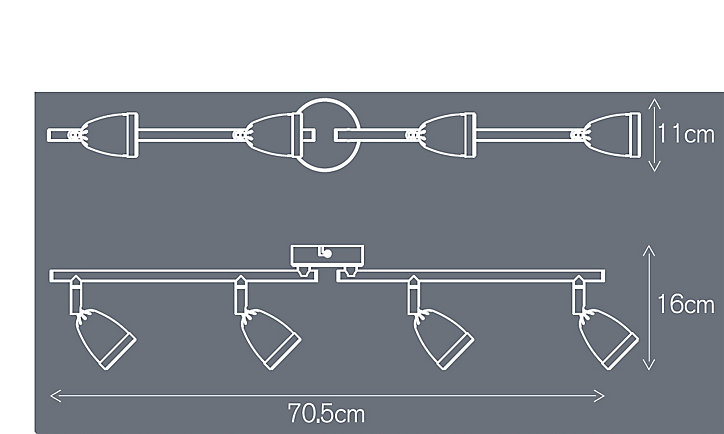 Réglette 4 spots Apheliotes métal chrome GU10 4x35 W