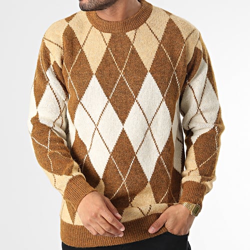 Pull à Carreaux Beige Camel
