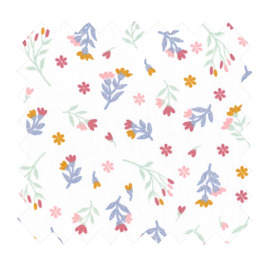 Coupon Tissu 50 Cm Ex2417 Branches Pailletées Bleu Blanc